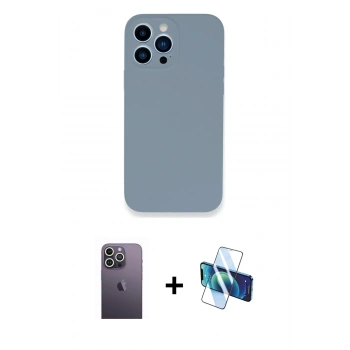 MARSİLYAN™- iPhone 13 Pro Max Kılıf Zirve Modern Özel Seri - Siyah 3D Antistatik Cam Ekran Koruyucu + Neon Fosforlu Kamera Lens - BZ