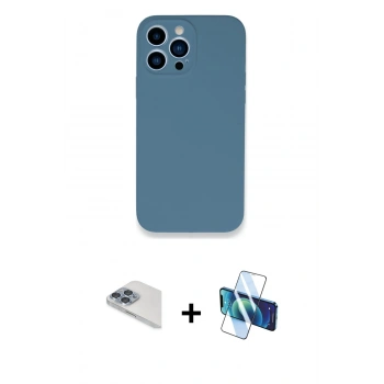 MARSİLYAN™- iPhone 13 Pro Max Kılıf Zirve Modern Özel Seri - Siyah 3D Antistatik Cam Ekran Koruyucu + Pers Alüminyum Kamera Lens - SABE