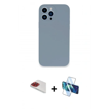 MARSİLYAN™- iPhone 13 Pro Max Kılıf Zirve Modern Özel Seri - Siyah 3D Antistatik Cam Ekran Koruyucu + Pers Alüminyum Kamera Lens - KI