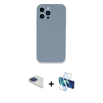 MARSİLYAN™- iPhone 13 Pro Max Kılıf Zirve Modern Özel Seri - Siyah 3D Antistatik Cam Ekran Koruyucu + Pers Alüminyum Kamera Lens - LT