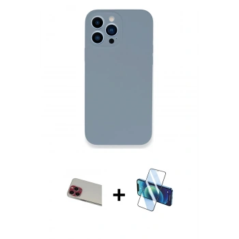 MARSİLYAN™- iPhone 13 Pro Max Kılıf Zirve Modern Özel Seri - Siyah 3D Antistatik Cam Ekran Koruyucu + Rainbow Kamera Lens Koruma Cam - KI