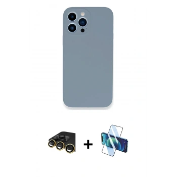 MARSİLYAN™- iPhone 13 Pro Max Kılıf Zirve Modern Özel Seri - Siyah 3D Antistatik Cam Ekran Koruyucu + Raze Metal Kamera Lens - GD