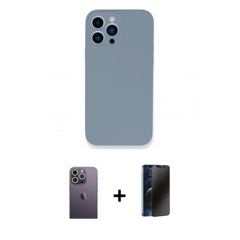 MARSİLYAN™- iPhone 13 Pro Max Kılıf Zirve Modern Özel Seri - Siyah 3D Antistatik Hayalet Cam Ekran Koruyucu + Neon Fosforlu Kamera Lens - BZ