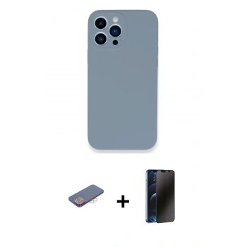 MARSİLYAN™- iPhone 13 Pro Max Kılıf Zirve Modern Özel Seri - Siyah 3D Antistatik Hayalet Cam Ekran Koruyucu + Renkli Kamera Lens Koruma Cam - PE