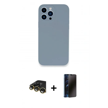 MARSİLYAN™- iPhone 13 Pro Max Kılıf Zirve Modern Özel Seri - Siyah 3D Antistatik Hayalet Cam Ekran Koruyucu + Raze Metal Kamera Lens - GD