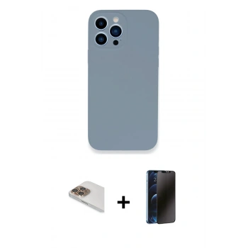 MARSİLYAN™- iPhone 13 Pro Max Kılıf Zirve Modern Özel Seri - Siyah 3D Antistatik Hayalet Cam Ekran Koruyucu + Pers Alüminyum Kamera Lens - GD