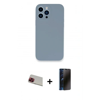 MARSİLYAN™- iPhone 13 Pro Max Kılıf Zirve Modern Özel Seri - Siyah 3D Antistatik Hayalet Cam Ekran Koruyucu + Rainbow Kamera Lens Koruma Cam - KI