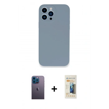 MARSİLYAN™- iPhone 13 Pro Max Kılıf Zirve Modern Özel Seri - Siyah 6D Mat Seramik Hayalet Nano Ekran Koruyucu + Neon Fosforlu Kamera Lens - MI