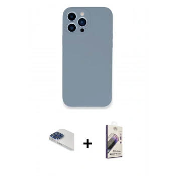 MARSİLYAN™- iPhone 13 Pro Max Kılıf Zirve Modern Özel Seri - Siyah Bilvis 3D Mat Cam Ekran Koruyucu + Pers Alüminyum Kamera Lens - LT