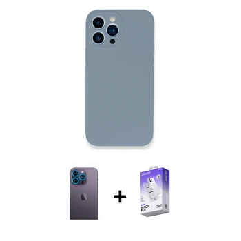 MARSİLYAN™- iPhone 13 Pro Max Kılıf Zirve Modern Özel Seri - Siyah Bilvis 5in1 3D Magic Cam Ekran Koruyucu + Neon Fosforlu Kamera Lens - MI