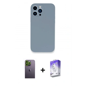 MARSİLYAN™- iPhone 13 Pro Max Kılıf Zirve Modern Özel Seri - Siyah Bilvis 5in1 3D Magic Cam Ekran Koruyucu + Neon Fosforlu Kamera Lens - YL