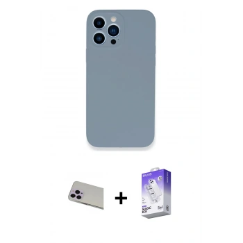 MARSİLYAN™- iPhone 13 Pro Max Kılıf Zirve Modern Özel Seri - Siyah Bilvis 5in1 3D Magic Cam Ekran Koruyucu + Rainbow Kamera Lens Koruma Cam - MR