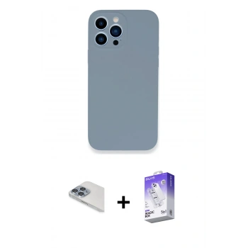 MARSİLYAN™- iPhone 13 Pro Max Kılıf Zirve Modern Özel Seri - Siyah Bilvis 5in1 3D Magic Cam Ekran Koruyucu + Pers Alüminyum Kamera Lens - SABE