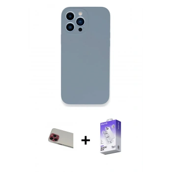 MARSİLYAN™- iPhone 13 Pro Max Kılıf Zirve Modern Özel Seri - Siyah Bilvis 5in1 3D Magic Cam Ekran Koruyucu + Rainbow Kamera Lens Koruma Cam - KI