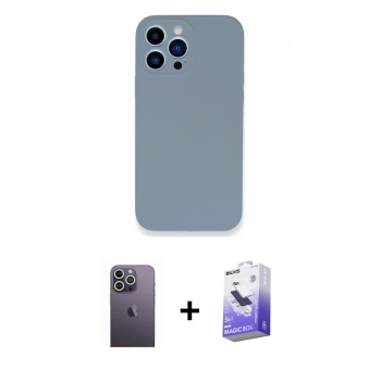 MARSİLYAN™- iPhone 13 Pro Max Kılıf Zirve Modern Özel Seri - Siyah Bilvis 5in1 5D Magic Hayalet Cam Ekran Koruyucu + Neon Fosforlu Kamera Lens - BZ