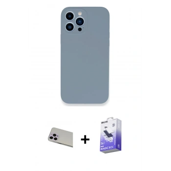 MARSİLYAN™- iPhone 13 Pro Max Kılıf Zirve Modern Özel Seri - Siyah Bilvis 5in1 5D Magic Hayalet Cam Ekran Koruyucu + Rainbow Kamera Lens Koruma Cam - MR