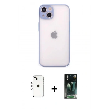 MARSİLYAN™- iPhone 14 Kılıf Ahenk Çizgi Serisi - Şeffaf 360 Full Body Arka Koruyucu + Shine Kamera Lens - GS