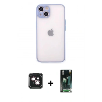 MARSİLYAN™- iPhone 14 Kılıf Ahenk Çizgi Serisi - Şeffaf 360 Full Body Arka Koruyucu + PVD Metal Kamera Lens - PE