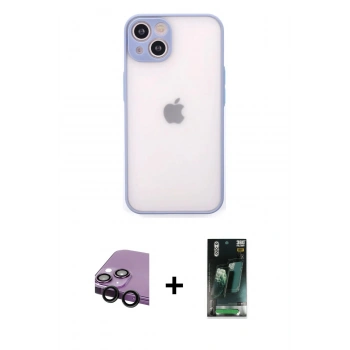 MARSİLYAN™- iPhone 14 Kılıf Ahenk Çizgi Serisi - Şeffaf 360 Full Body Arka Koruyucu + Raze Metal Kamera Lens - SH