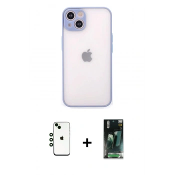 MARSİLYAN™- iPhone 14 Kılıf Ahenk Çizgi Serisi - Şeffaf 360 Full Body Arka Koruyucu + Shine Kamera Lens - YL