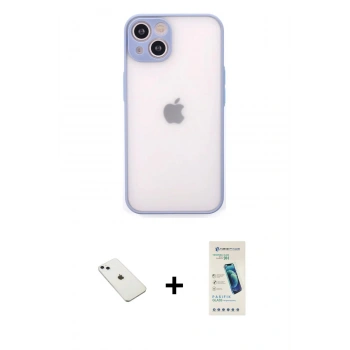 MARSİLYAN™- iPhone 14 Kılıf Ahenk Çizgi Serisi - Şeffaf Pasifik Cam Ekran Koruyucu + Diamond Kamera Lens - SABE