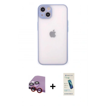 MARSİLYAN™- iPhone 14 Kılıf Ahenk Çizgi Serisi - Şeffaf Pasifik Cam Ekran Koruyucu + Raze Metal Kamera Lens - KI
