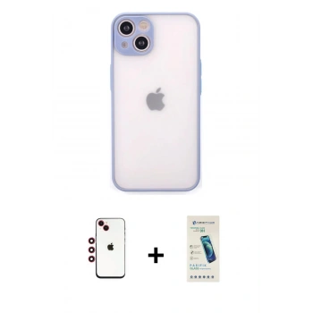 MARSİLYAN™- iPhone 14 Kılıf Ahenk Çizgi Serisi - Şeffaf Pasifik Cam Ekran Koruyucu + Shine Kamera Lens - KI