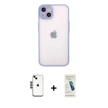 MARSİLYAN™- iPhone 14 Kılıf Ahenk Çizgi Serisi - Şeffaf Pasifik Cam Ekran Koruyucu + Shine Kamera Lens - SH