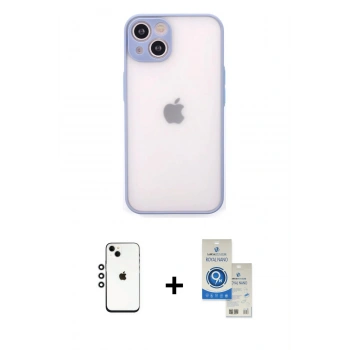 MARSİLYAN™- iPhone 14 Kılıf Ahenk Çizgi Serisi - Şeffaf Royal Nano Ekran Koruyucu + Shine Kamera Lens - GS