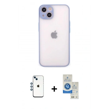MARSİLYAN™- iPhone 14 Kılıf Ahenk Çizgi Serisi - Şeffaf Royal Nano Ekran Koruyucu + Shine Kamera Lens - MI