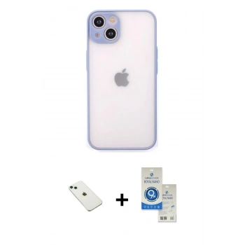 MARSİLYAN™- iPhone 14 Kılıf Ahenk Çizgi Serisi - Şeffaf Royal Nano Ekran Koruyucu + Diamond Kamera Lens - YL