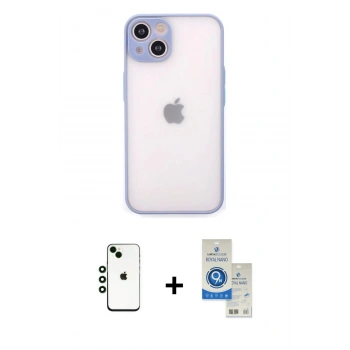 MARSİLYAN™- iPhone 14 Kılıf Ahenk Çizgi Serisi - Şeffaf Royal Nano Ekran Koruyucu + Shine Kamera Lens - YL