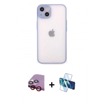 MARSİLYAN™- iPhone 14 Kılıf Ahenk Çizgi Serisi - Siyah 3D Antistatik Cam Ekran Koruyucu + Raze Metal Kamera Lens - KI