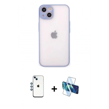 MARSİLYAN™- iPhone 14 Kılıf Ahenk Çizgi Serisi - Siyah 3D Antistatik Cam Ekran Koruyucu + Shine Kamera Lens - MI