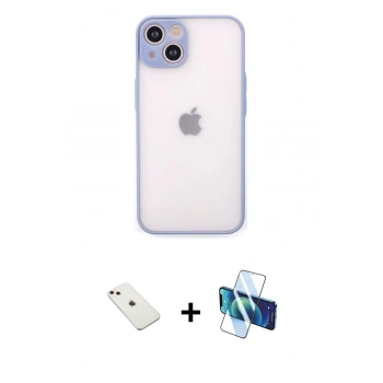 MARSİLYAN™- iPhone 14 Kılıf Ahenk Çizgi Serisi - Siyah 3D Antistatik Cam Ekran Koruyucu + Diamond Kamera Lens - PE