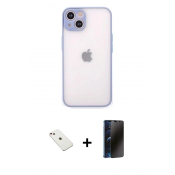 MARSİLYAN™- iPhone 14 Kılıf Ahenk Çizgi Serisi - Siyah 3D Antistatik Hayalet Cam Ekran Koruyucu + Diamond Kamera Lens - PE