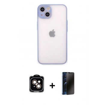 MARSİLYAN™- iPhone 14 Kılıf Ahenk Çizgi Serisi - Siyah 3D Antistatik Hayalet Cam Ekran Koruyucu + PVD Metal Kamera Lens - TU