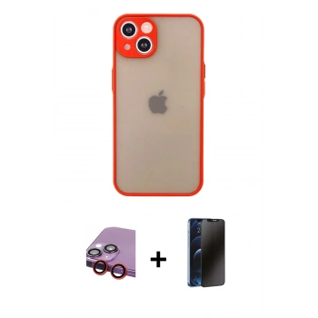 MARSİLYAN™- iPhone 14 Kılıf Ahenk Çizgi Serisi - Siyah 3D Antistatik Hayalet Cam Ekran Koruyucu + Raze Metal Kamera Lens - KI