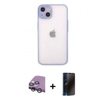 MARSİLYAN™- iPhone 14 Kılıf Ahenk Çizgi Serisi - Siyah 3D Antistatik Hayalet Cam Ekran Koruyucu + Raze Metal Kamera Lens - GS