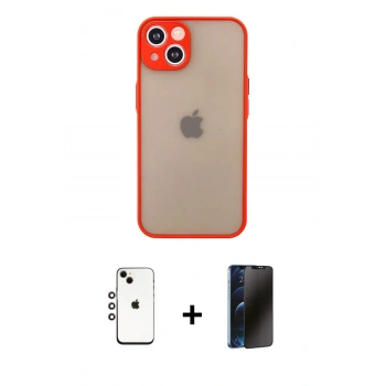 MARSİLYAN™- iPhone 14 Kılıf Ahenk Çizgi Serisi - Siyah 3D Antistatik Hayalet Cam Ekran Koruyucu + Shine Kamera Lens - GI
