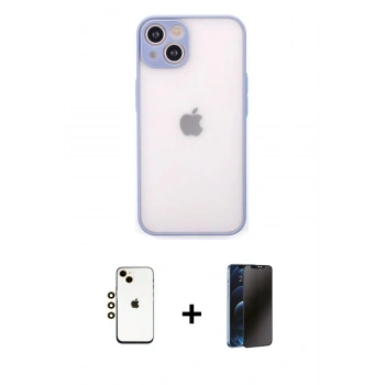 MARSİLYAN™- iPhone 14 Kılıf Ahenk Çizgi Serisi - Siyah 3D Antistatik Hayalet Cam Ekran Koruyucu + Shine Kamera Lens - GD