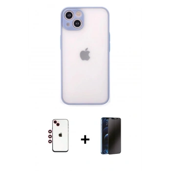 MARSİLYAN™- iPhone 14 Kılıf Ahenk Çizgi Serisi - Siyah 3D Antistatik Hayalet Cam Ekran Koruyucu + Shine Kamera Lens - KI