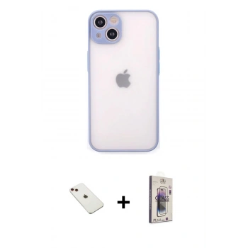 MARSİLYAN™- iPhone 14 Kılıf Ahenk Çizgi Serisi - Siyah Bilvis 3D Cam Ekran Koruyucu + Diamond Kamera Lens - KI