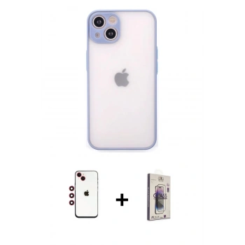 MARSİLYAN™- iPhone 14 Kılıf Ahenk Çizgi Serisi - Siyah Bilvis 3D Cam Ekran Koruyucu + Shine Kamera Lens - KI