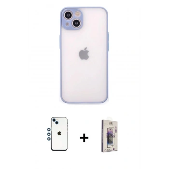 MARSİLYAN™- iPhone 14 Kılıf Ahenk Çizgi Serisi - Siyah Bilvis 3D Cam Ekran Koruyucu + Shine Kamera Lens - MI