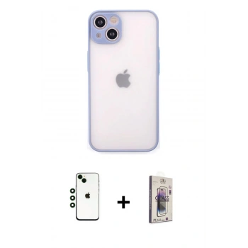 MARSİLYAN™- iPhone 14 Kılıf Ahenk Çizgi Serisi - Siyah Bilvis 3D Cam Ekran Koruyucu + Shine Kamera Lens - YL