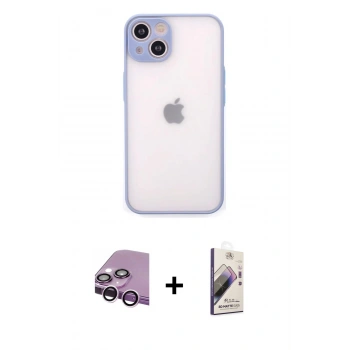MARSİLYAN™- iPhone 14 Kılıf Ahenk Çizgi Serisi - Siyah Bilvis 3D Mat Cam Ekran Koruyucu + Raze Metal Kamera Lens - MR
