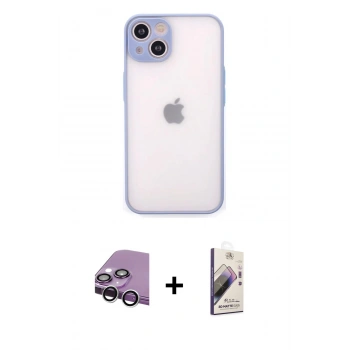 MARSİLYAN™- iPhone 14 Kılıf Ahenk Çizgi Serisi - Siyah Bilvis 3D Mat Cam Ekran Koruyucu + Raze Metal Kamera Lens - GS
