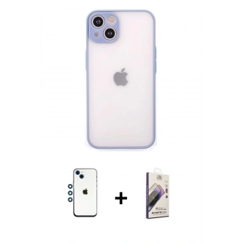 MARSİLYAN™- iPhone 14 Kılıf Ahenk Çizgi Serisi - Siyah Bilvis 3D Mat Cam Ekran Koruyucu + Shine Kamera Lens - MI