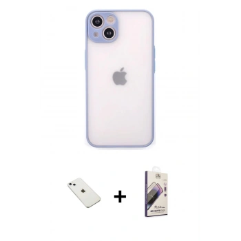 MARSİLYAN™- iPhone 14 Kılıf Ahenk Çizgi Serisi - Siyah Bilvis 3D Mat Cam Ekran Koruyucu + Diamond Kamera Lens - SABE